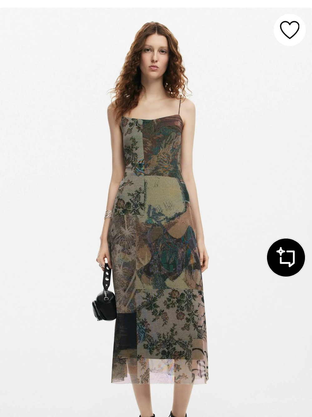 Desigual Patchwork Maxi Slip Dress in Green, Brown and Black